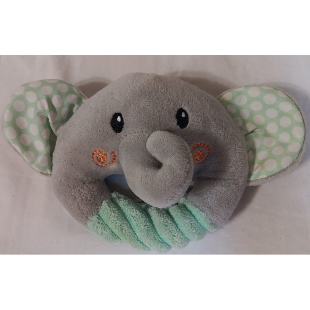 Spark Create Imagine Elephant Ring Hand Rattle Crinkle Plush Stuffed‎ Gray Green